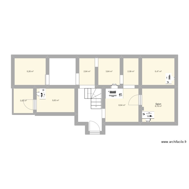 uc2. Plan de 9 pièces et 42 m2