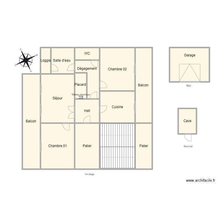 CroquisAm_Fayet. Plan de 16 pièces et 214 m2