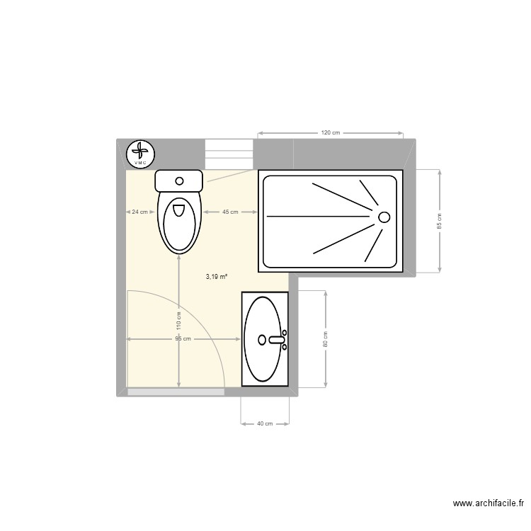 old cyril. Plan de 1 pièce et 3 m2