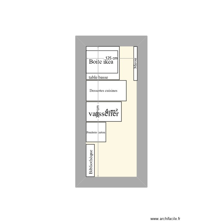 plan box. Plan de 1 pièce et 4 m2