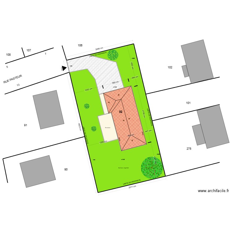 Plan de masse actuel. Plan de 5 pièces et 1664 m2