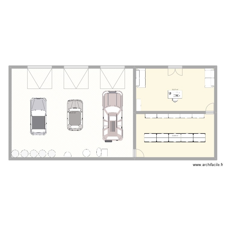 garage. Plan de 3 pièces et 170 m2