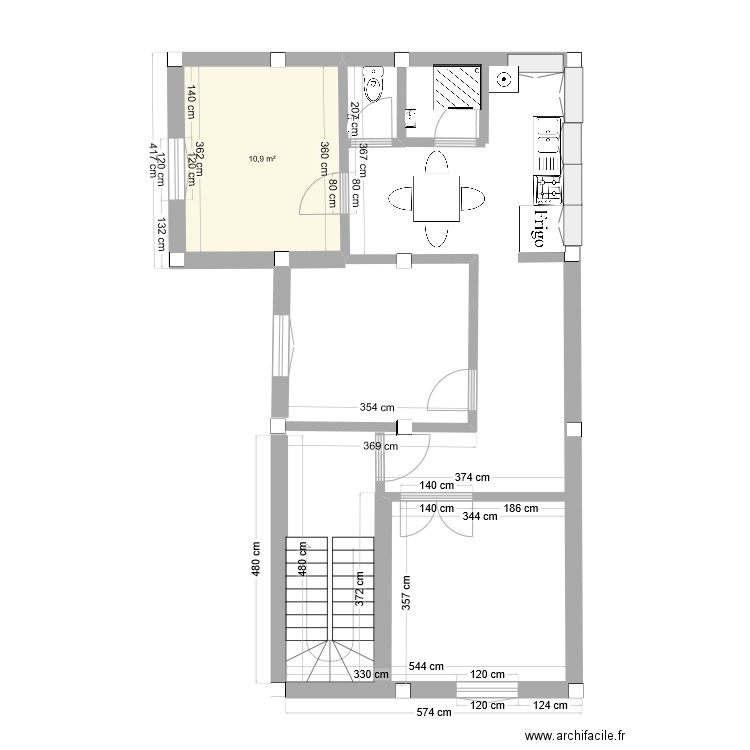 plan_Mgarba_etage_2. Plan de 1 pièce et 11 m2