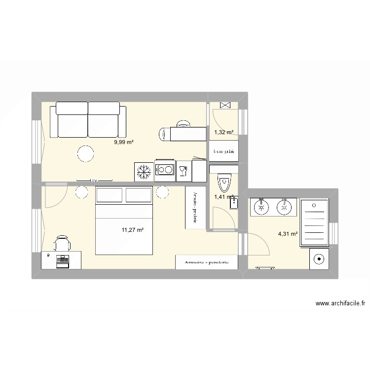 Abbé greg plan 2. Plan de 5 pièces et 28 m2