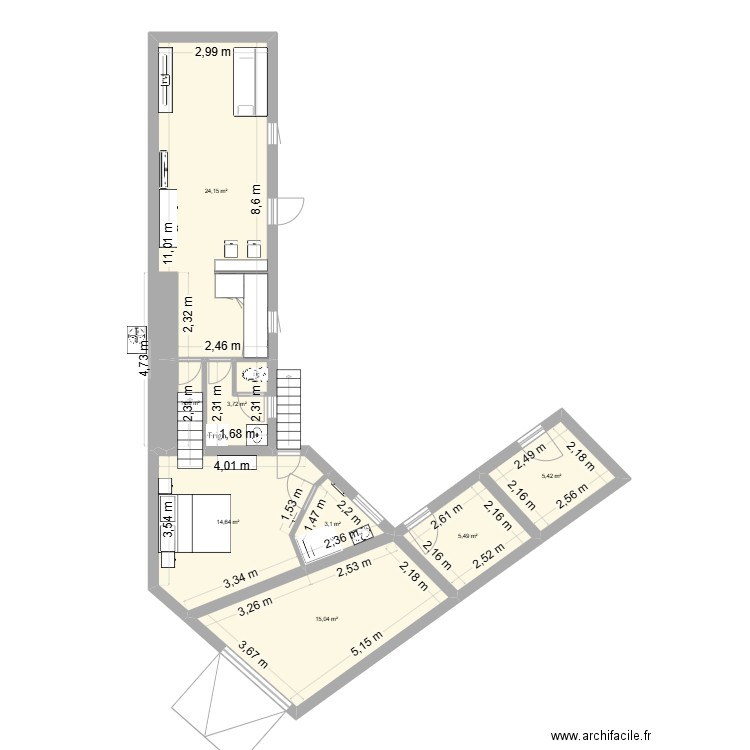 LA BOUILLADISSE 1. Plan de 8 pièces et 73 m2