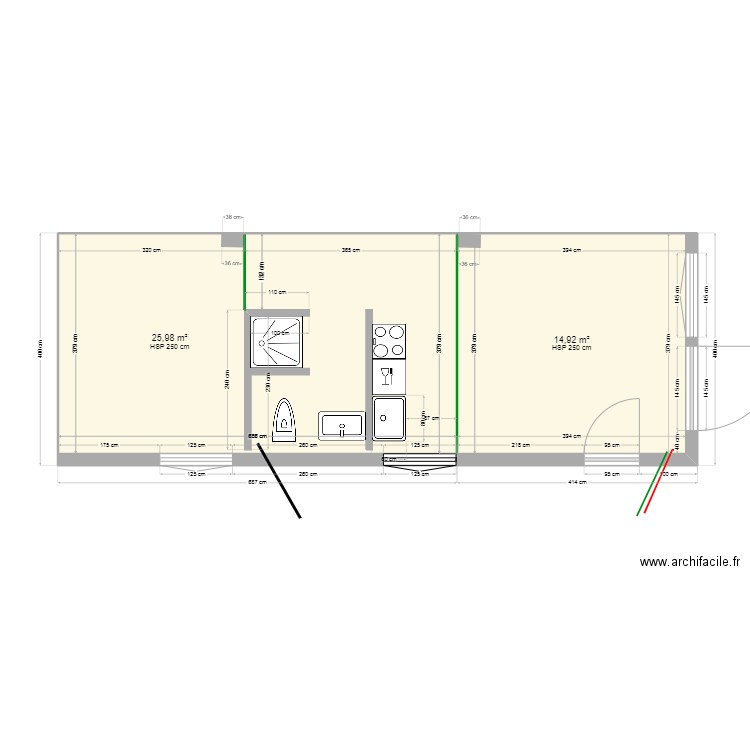 Bétheny DEPENDANCE. Plan de 2 pièces et 41 m2