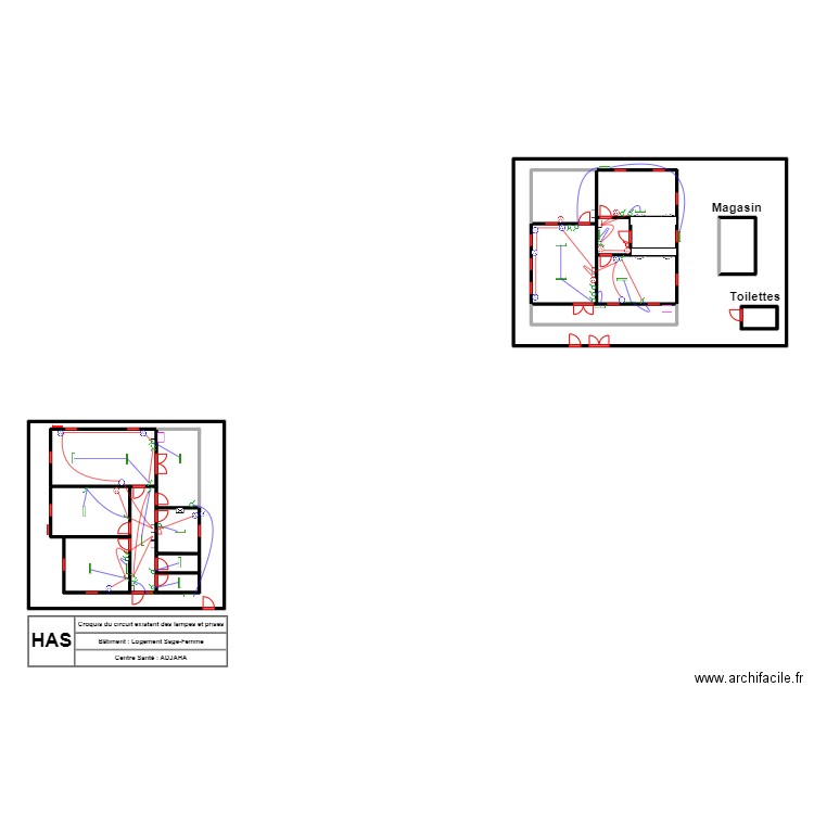 CIRCUIT EXISTANT LAMPES ET PRISES LOGEMENT  CS ADJAHA. Plan de 19 pièces et 171 m2