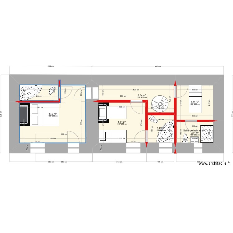 Langoëlan. Plan de 10 pièces et 107 m2