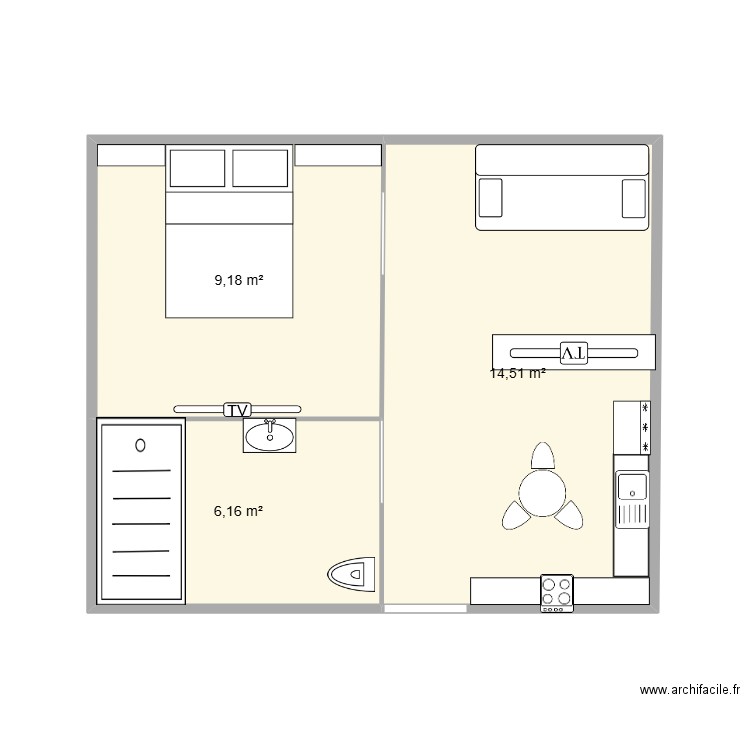 PROJET 1. Plan de 3 pièces et 30 m2