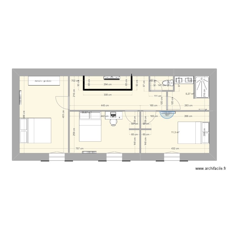 maison1. Plan de 3 pièces et 56 m2