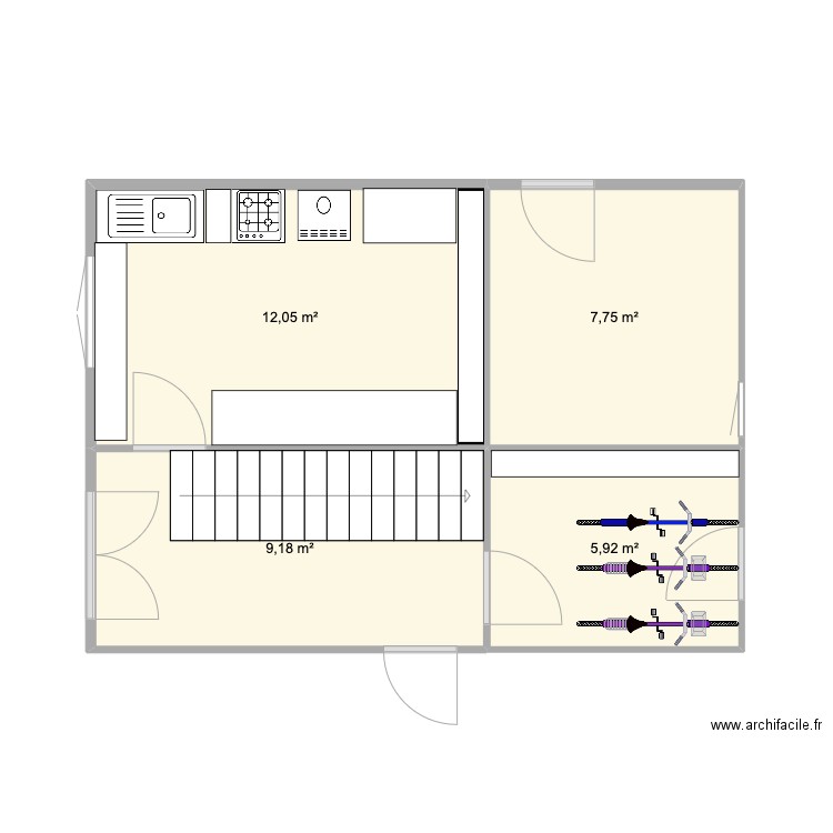 cuisine. Plan de 4 pièces et 35 m2