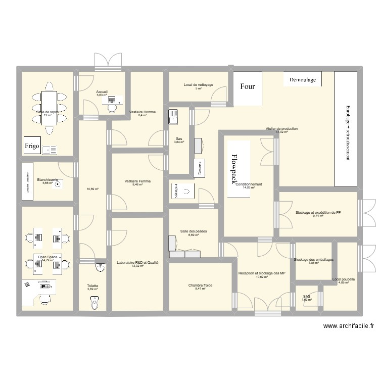 Plan USINE. Plan de 20 pièces et 192 m2