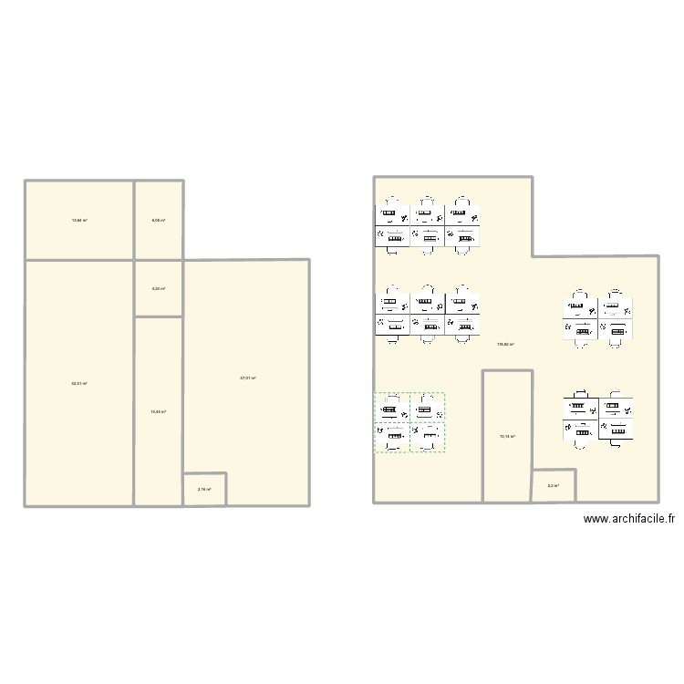 Bureau. Plan de 10 pièces et 261 m2