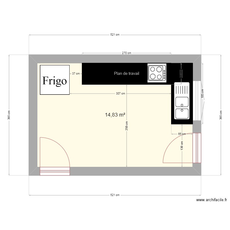 cuisine. Plan de 1 pièce et 15 m2