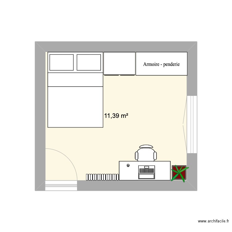 Chambre Sixtine. Plan de 1 pièce et 11 m2