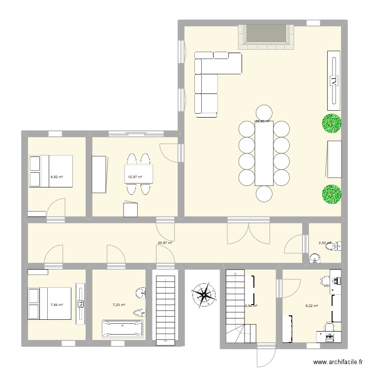 maison plouf RDC. Plan de 9 pièces et 132 m2