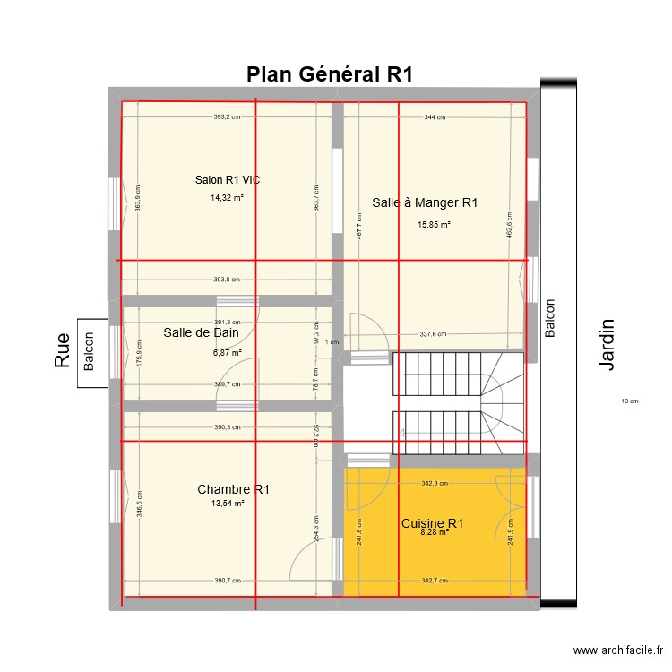 Plan général - R1 - VIC -Avec Bagua. Plan de 5 pièces et 59 m2