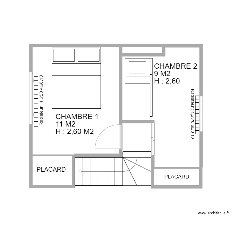 ETAGE. Plan de 5 pièces et 20 m2