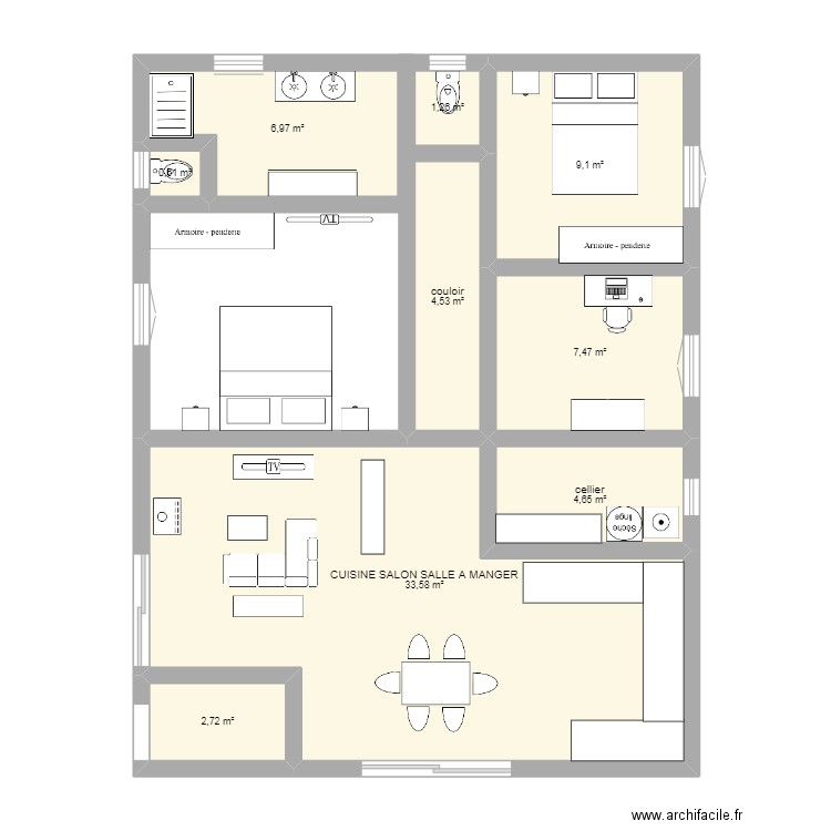 maison. Plan de 9 pièces et 71 m2