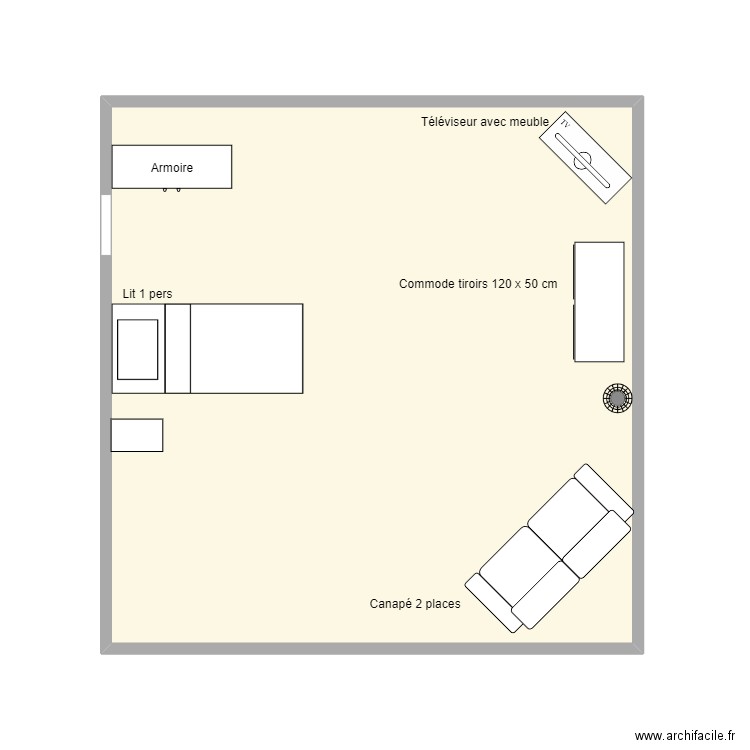 Chambre . Plan de 1 pièce et 27 m2