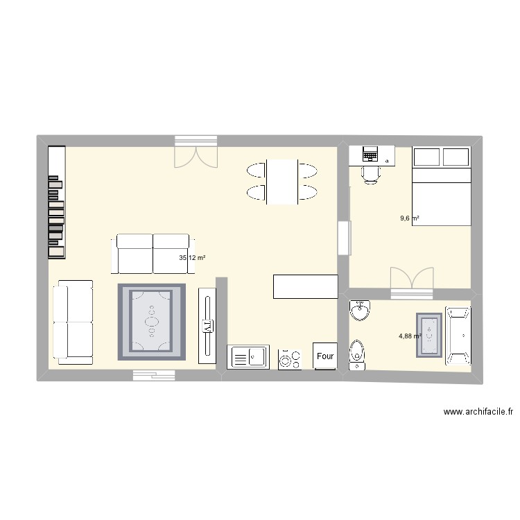 azad. Plan de 3 pièces et 50 m2