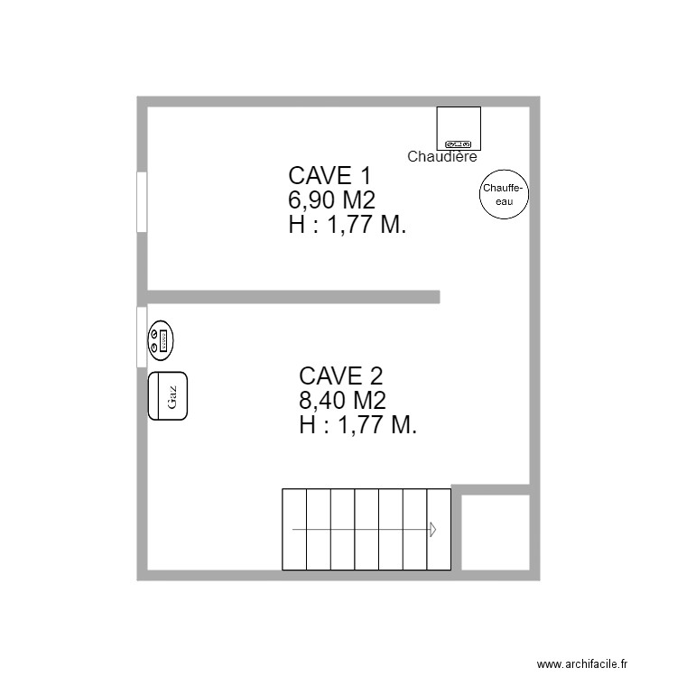 CAVES. Plan de 2 pièces et 17 m2