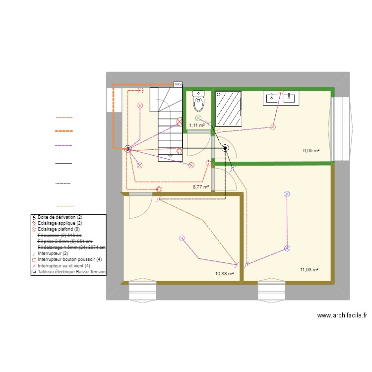 étage coter wc sdb éclairage . Plan de 5 pièces et 78 m2