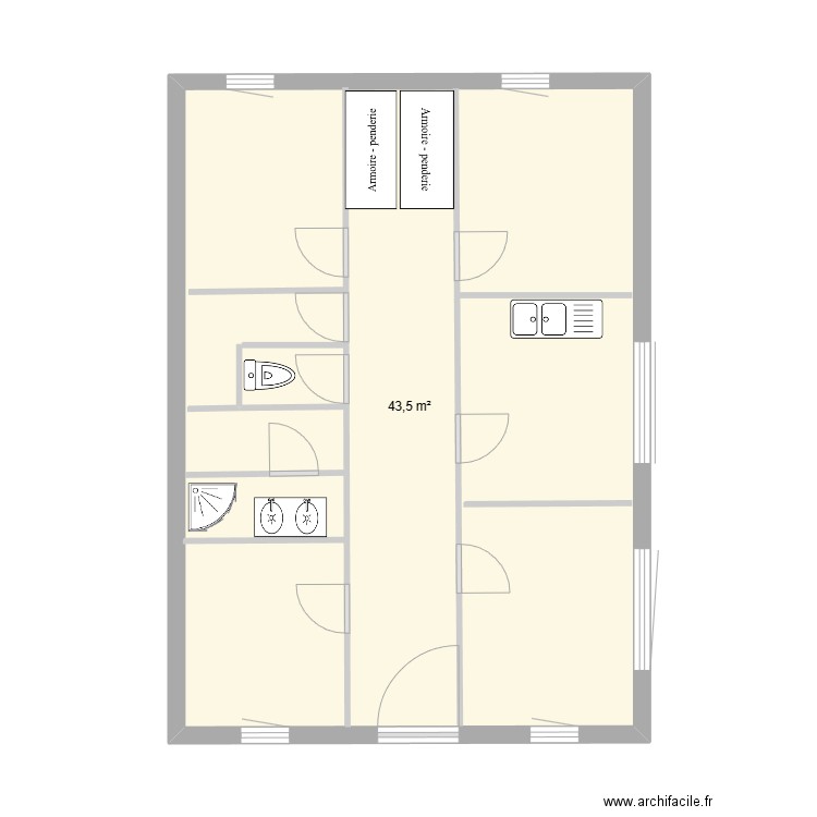 Maison rdc. Plan de 1 pièce et 44 m2
