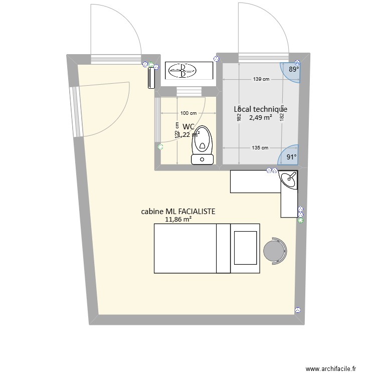 Fond de jardin. Plan de 3 pièces et 16 m2