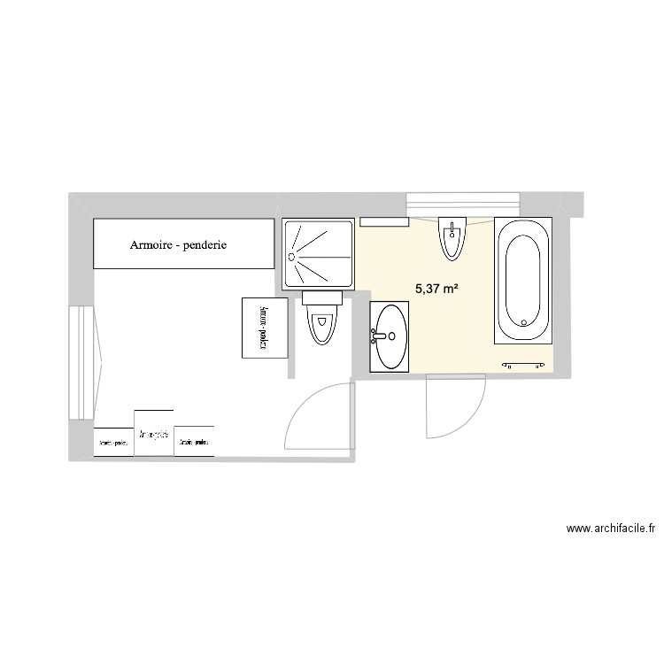 Salle de bains Projet 2bis - Plan 1 pièce 5 m2 dessiné par Ramoneur74