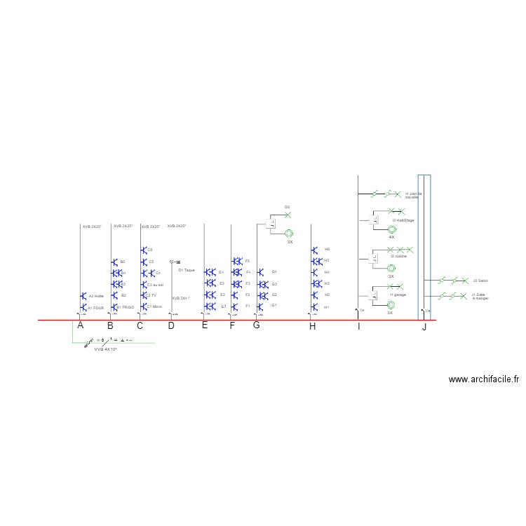 Schémas unifilaire RDC 300mA. Plan de 0 pièce et 0 m2