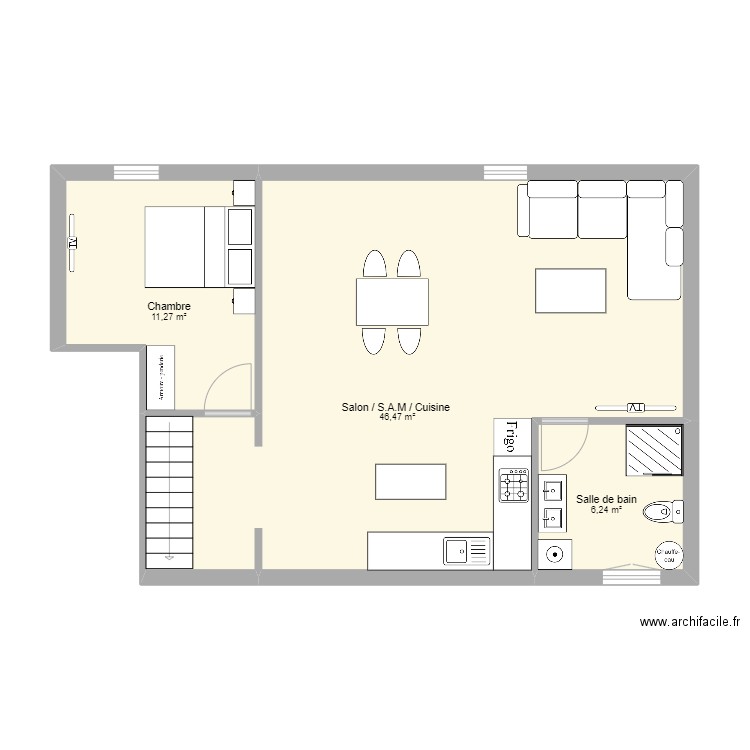 plan Après travaux F2 Etage Triguères  . Plan de 0 pièce et 0 m2