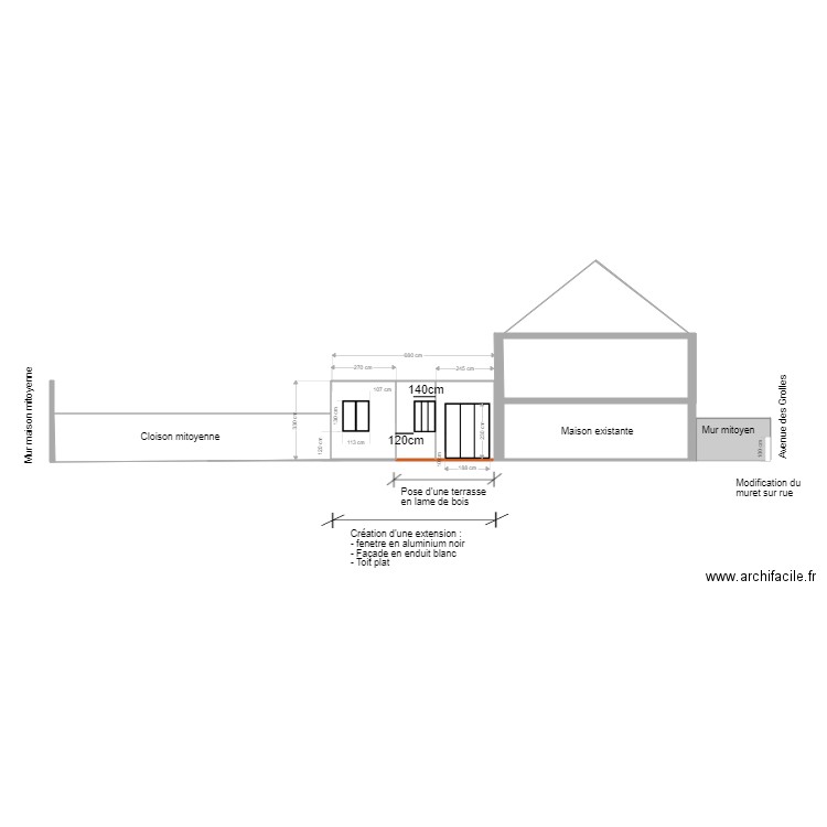 FACADE SO PROJETEE AU NIVEAU EXTENSION nx. Plan de 0 pièce et 0 m2