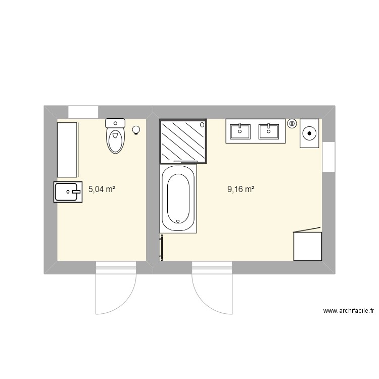 douche - Plan 2 pièces 14 m2 dessiné par leslyjussia