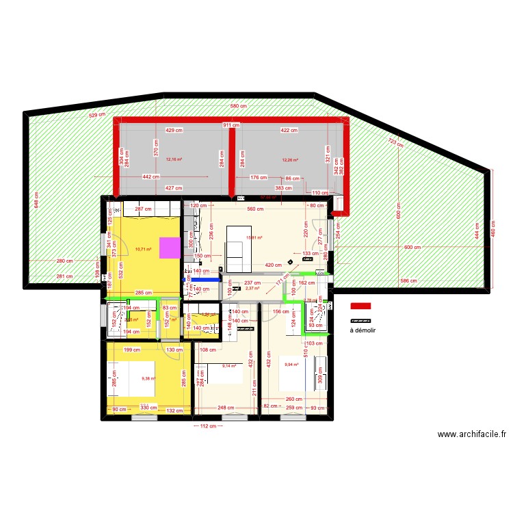 1er étage gîtes essai 2. Plan de 14 pièces et 149 m2