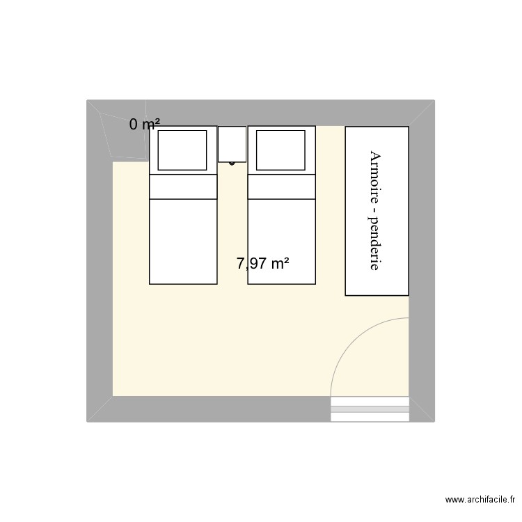 Chambre étage. Plan de 2 pièces et 8 m2