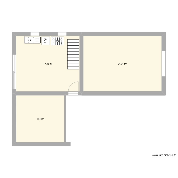 premier étage. Plan de 3 pièces et 50 m2