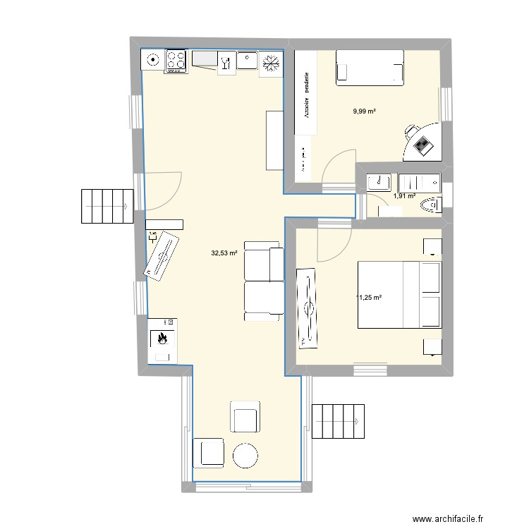 maison. Plan de 4 pièces et 56 m2