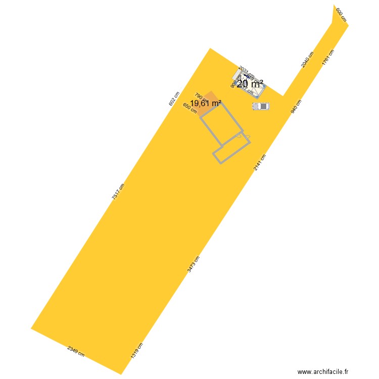 Terrain Pouldon. Plan de 2 pièces et 40 m2