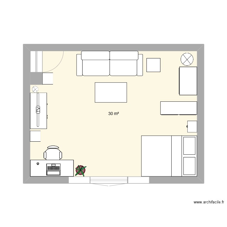appartement. Plan de 1 pièce et 30 m2