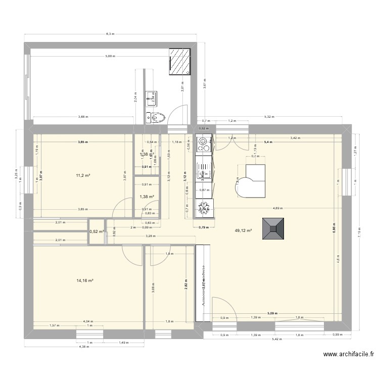 Pinede de Conteau. Plan de 8 pièces et 78 m2