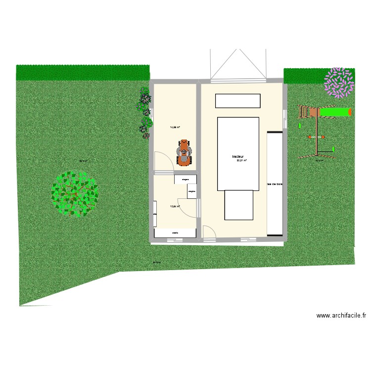 garage tracteur 3. Plan de 3 pièces et 76 m2