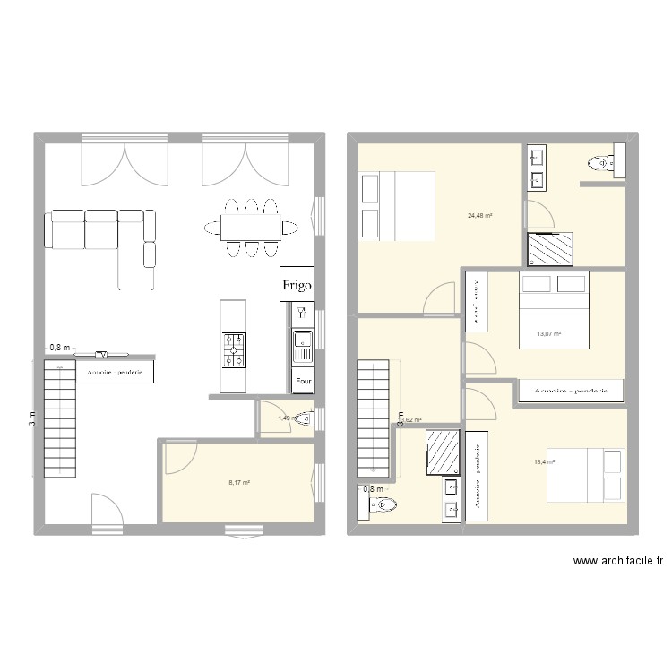 passa tempo. Plan de 6 pièces et 74 m2