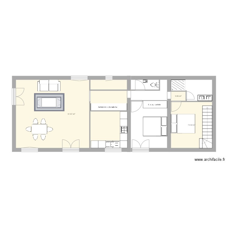 ismene martin. Plan de 3 pièces et 66 m2