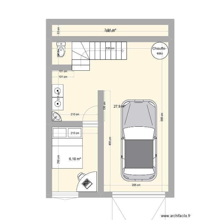 Saint-Brévin Vue 2. Plan de 3 pièces et 37 m2