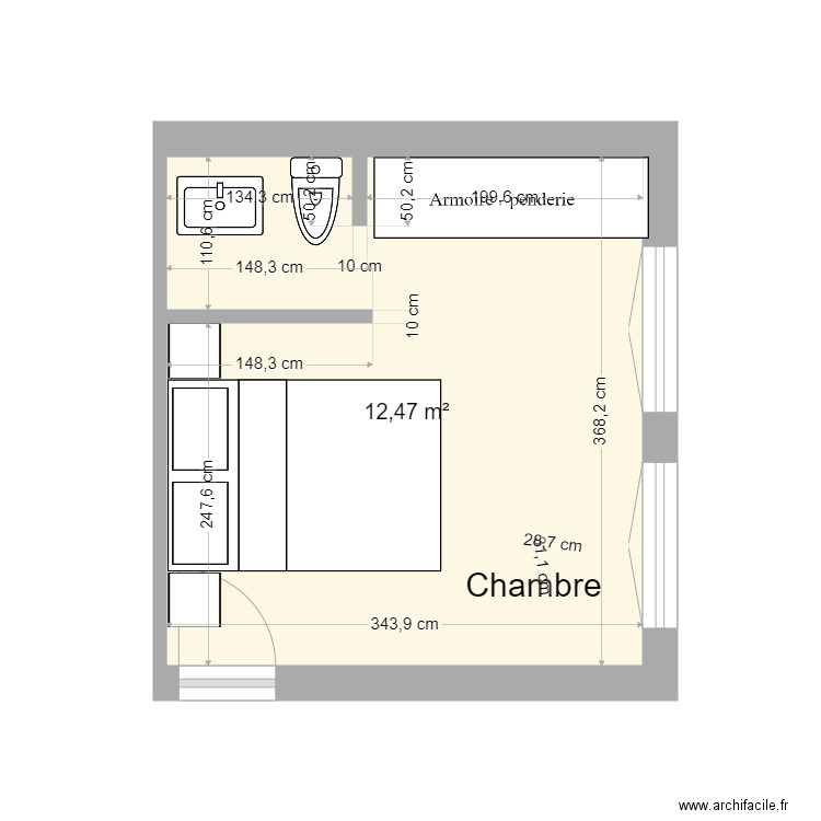 C. de Vivo -chambre 2. Plan de 1 pièce et 12 m2