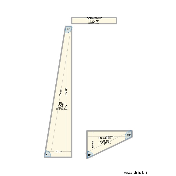 plan muret KLEIN. Plan de 3 pièces et 10 m2