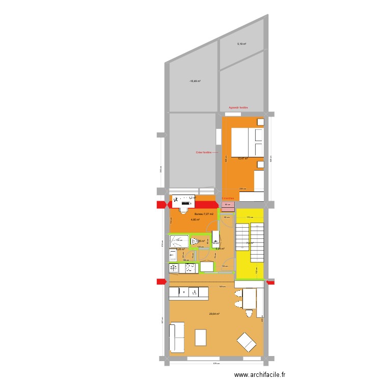 BAUCQ 77 2e étage VF1. Plan de 10 pièces et 81 m2