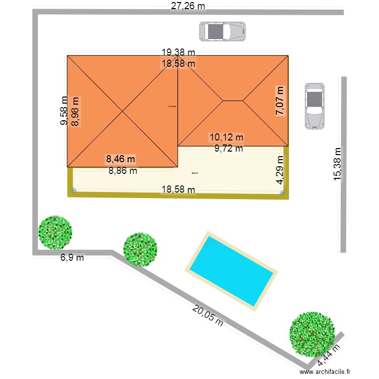 vers 1. Plan de 2 pièces et 208 m2