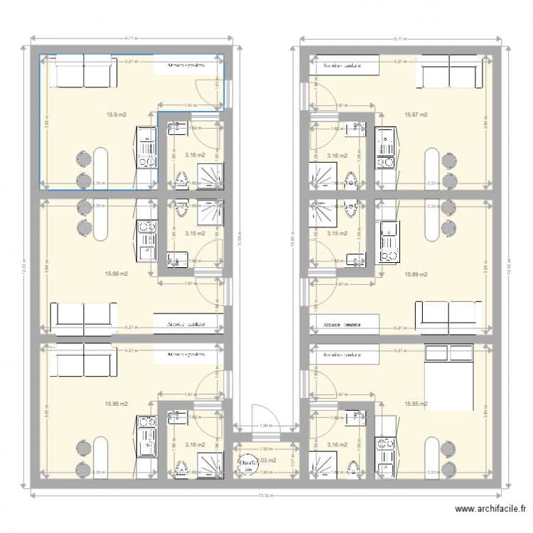 PALLIER 20M2 x6. Plan de 0 pièce et 0 m2